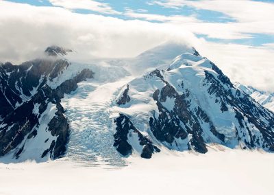 glacier between mountains