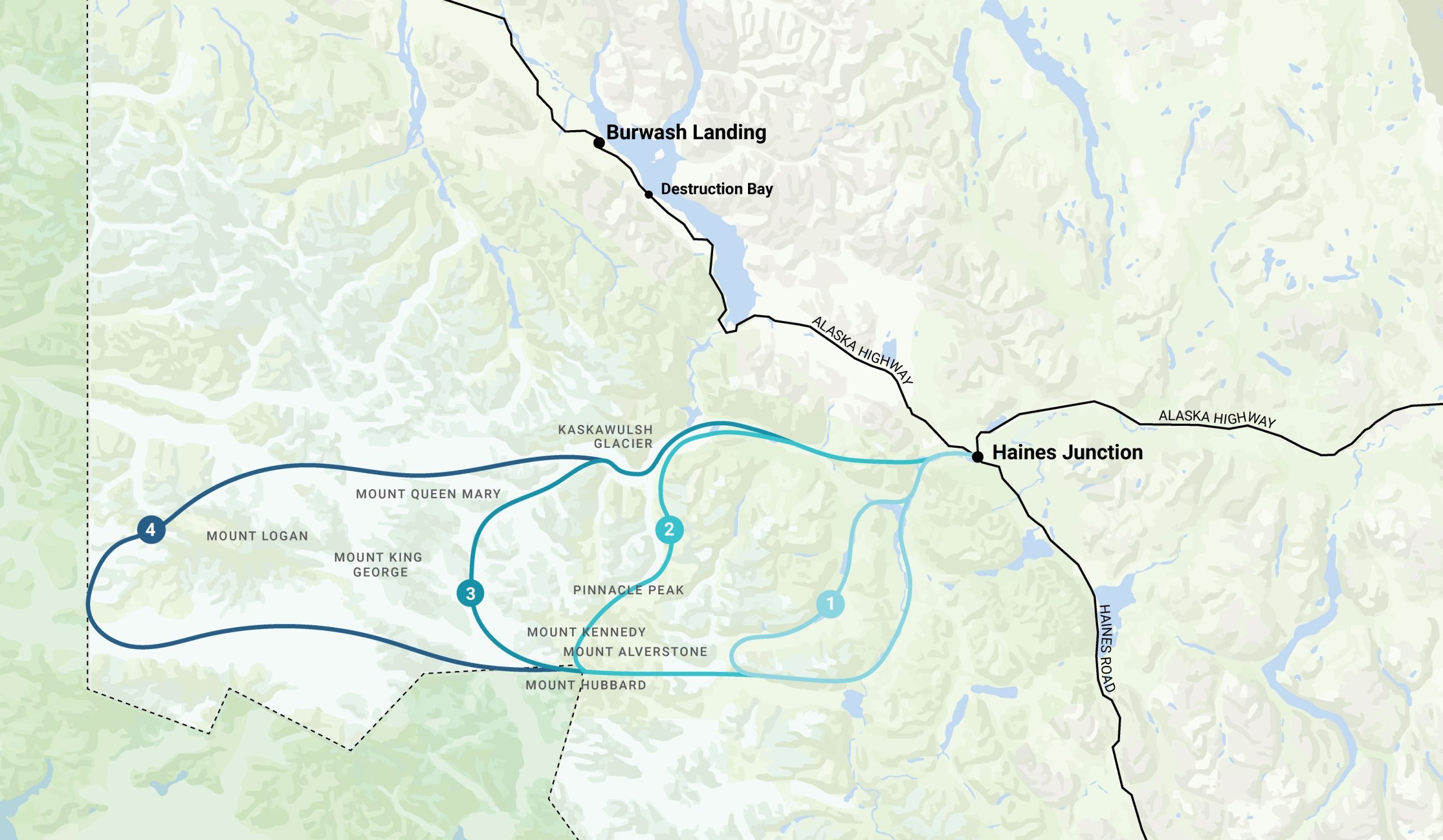 A map drawing of Haines Junction indicating the tour location